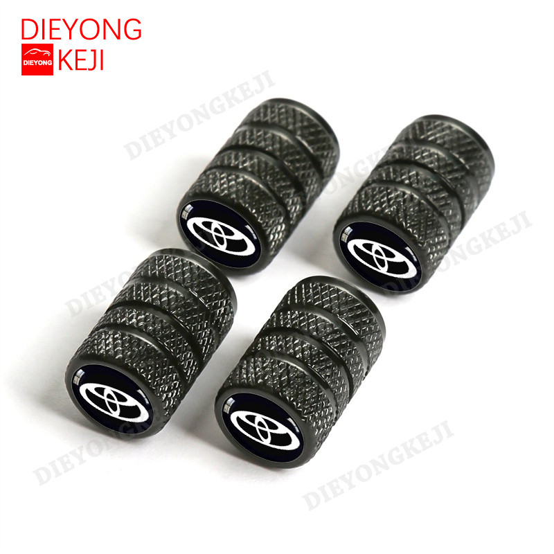【🌞ส่งไว มีCOD】จุกลมยางรถยนต์ พร้อมโลโก้ จุกปิดลมยาง ฝาปิดจุกลม ยางรถยนต์ Toyota/โตโยต้า สีขาว/สีดำ 1 ชุด (4 อัน) - Car Tire Valve Caps