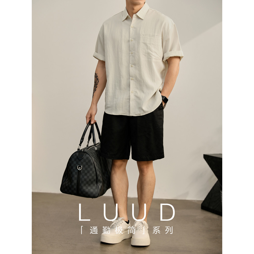 LUUD Retro Old Money เสื้อครึ่งแขนผู้ชาย สไตล์หลวม ผ้า Lyocell สวมใส่ง่าย