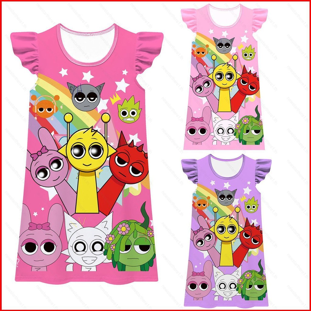 NS1 Incredibox Sprunki house nightdress เด็ก ruffled dress ผ้าคอสเพลย์ SN1