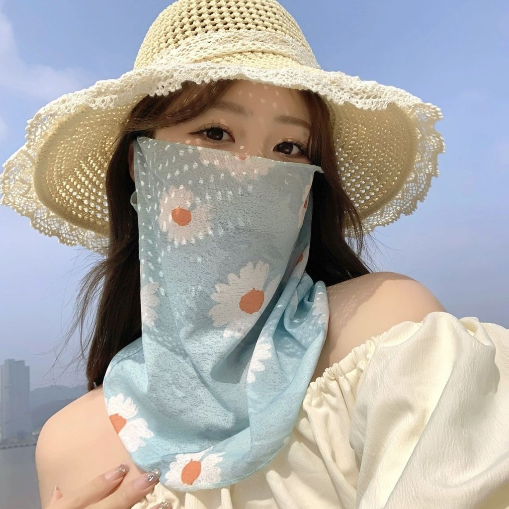 หน้ากากกันแดดสไตล์ญี่ปุ่น ลายดอกไม้ ระบายอากาศดี สวมใส่สบาย หน้ากากกันแดดสตรี หน้ากากกันแดดสำหรับขับ