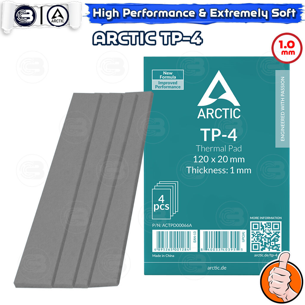 [CoolBlasterThai] ARCTIC TP-4 High Performance Extremely Soft Thermal Pad 120x20x1.0 mm.(4 PCS) (ซิลิโคนนำความร้อน)