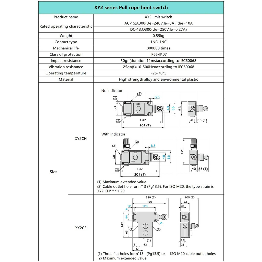 Multi-functiona Dans ขายร้อนใหม่ XY2-CH หยุดฉุกเฉินความปลอดภัยเชือกดึงสวิทช์ XY2-CH13250H29 XY2-CH13
