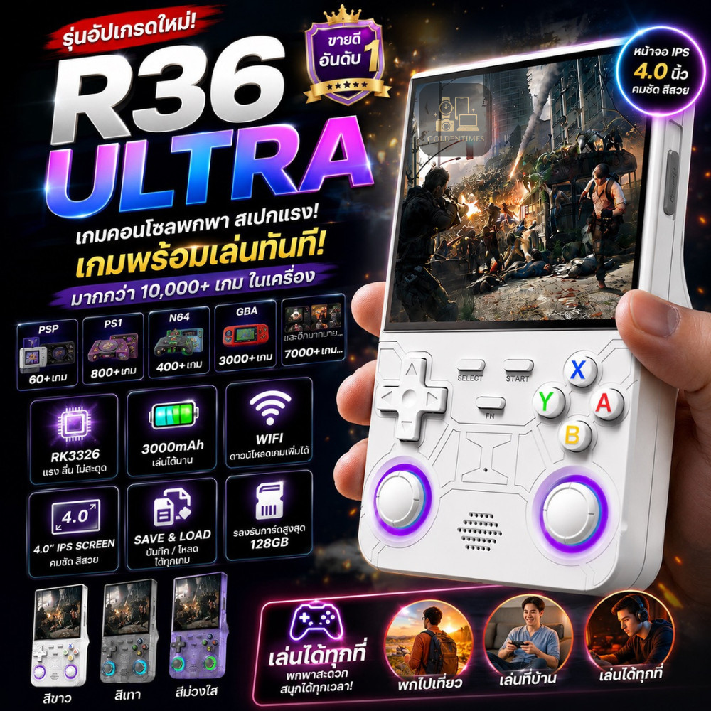 R36 UltraคอนโซลแบบพกพาRetroเกม 4 ''หน้าจอIPSเครื่องเล่นเกมพกพาจําลองเครื่องเล่นวิดีโอ 64G/128G 20000 + เกม