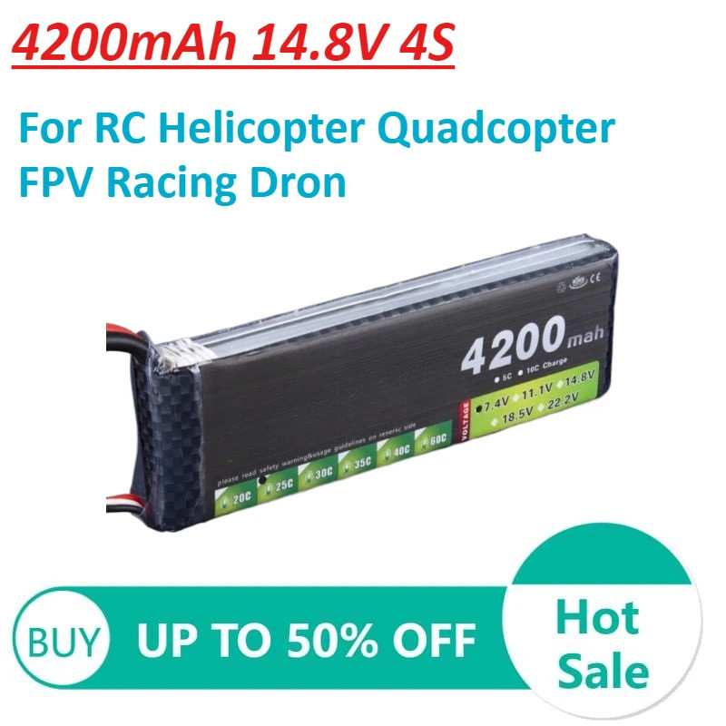 4200mAh 14.8V 4S LiPo แบตเตอรี่สําหรับ RC เฮลิคอปเตอร์ Quadcopter FPV Racing Dron แบตเตอรี่ชาร์จ
