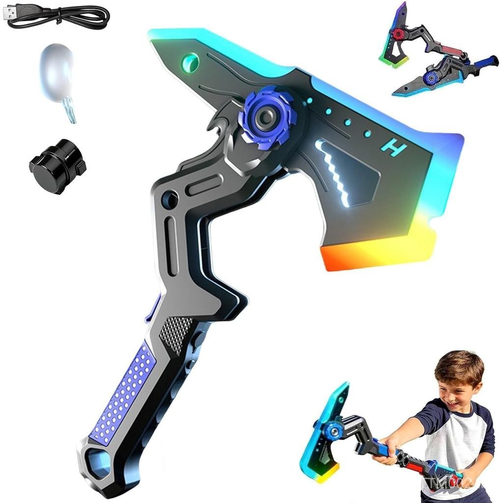 2-in-1 Deformable Mechanical ดาบ Axes, 7 สีเปลี่ยน LED Light-up ใบมีด & สเปรย์ Mist เสียงเอฟเฟกต์, ก