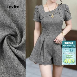 Lovito Women Casual Jumpsuit Asymmetrical Frill Commute Spring/summer Grey Jumpsuit L189ED207