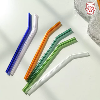 หลอดแก้วโค้ง ใส/สีพาสเทล ใช้ซ้ำได้ เป็นมิตรต่อสิ่งแวดล้อม หลอดดูดน้ำ แก้วน้ำ พร้อมแปรงทำความสะอาด
