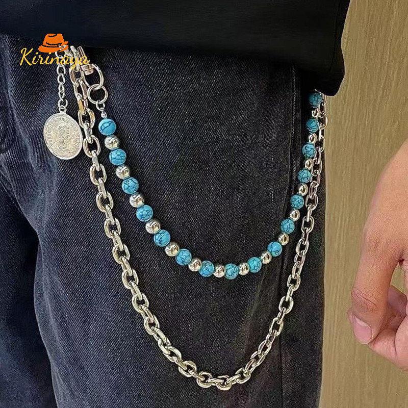 ทันสมัย ​​สไตล์เรโทร ทำมือ ลูกปัด โซ่คล้องกางเกง สไตล์ฮิปฮอป โซ่คาดเอว ใช้ได้ทั้งชายและหญิง อเนกประสงค์-Kirinaya