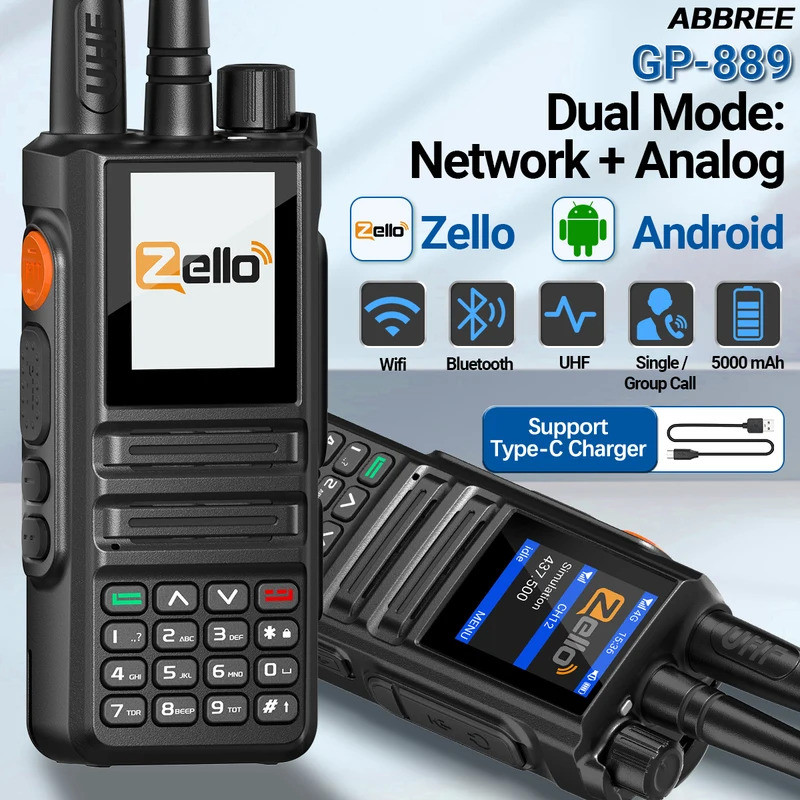 ABBREE GP-889 Global Network Poc Walkie Talkie วิทยุ Dual Mode UHF 400-470MHz บลูทูธ WiFi ZELLO Type