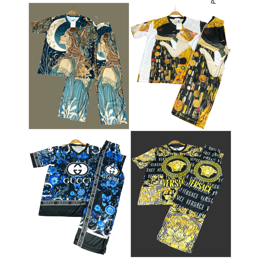 ชุดเซ็ตผ้ายืดนาโน by Chanaphat พิมพ์ลายแบรนด์ใส่ได้ตั้งแต่สาวๆ size S-XL มีกระเป๋ากางเกง 2ข้างจ้า
