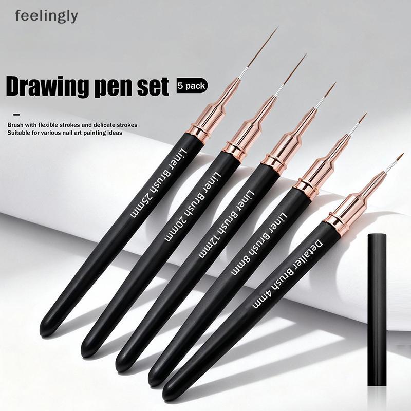 [S&H] 5PCS Nail Art Liner แปรงขนาดภาพวาดเล็บออกแบบปากกา 4/8/12/20/25 มม.เครื่องมือสําหรับเส้นยาวรายล