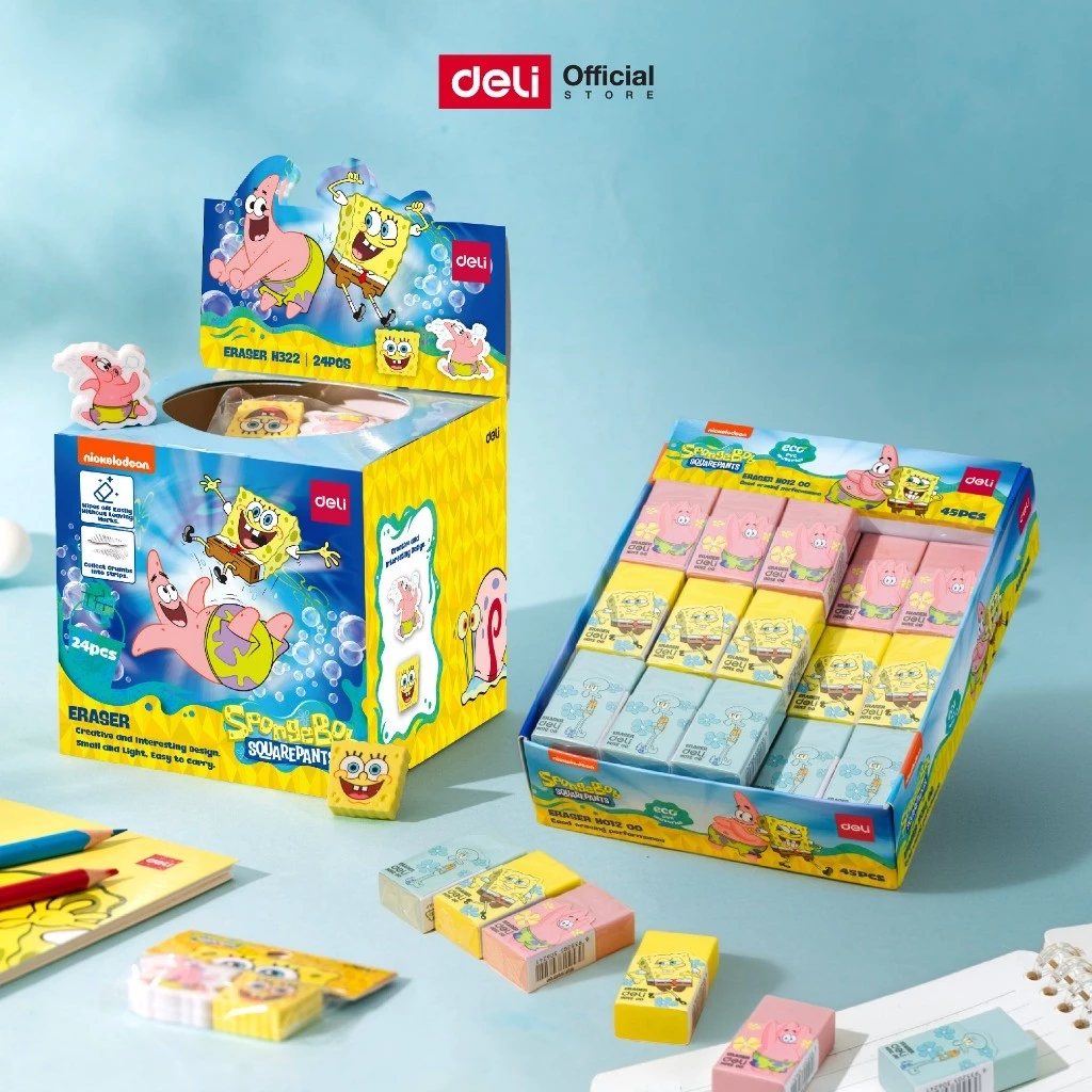 (Deli X Spongebob) ยางลบSpongebob รุ่น H01200/H322 ลายน่ารัก ลบสะอาด (จำหน่าย 1 ก้อน / 1 แพ็ค)