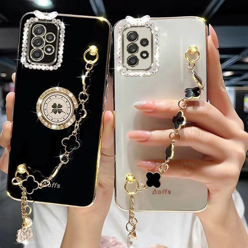 Samsung a54 เคสโทรศัพท์ Electroplating Soft Case Samsunga55 5g Crossbody Chain s24+พร้อมขายึด s23u S