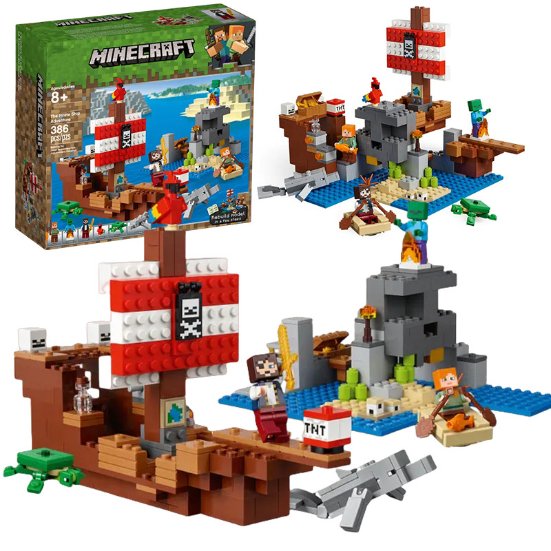 minecraft minecraft toy ของขวัญวันเกิด Minecraft Building Block Pirate Ship Adventure Sea Turtle Min