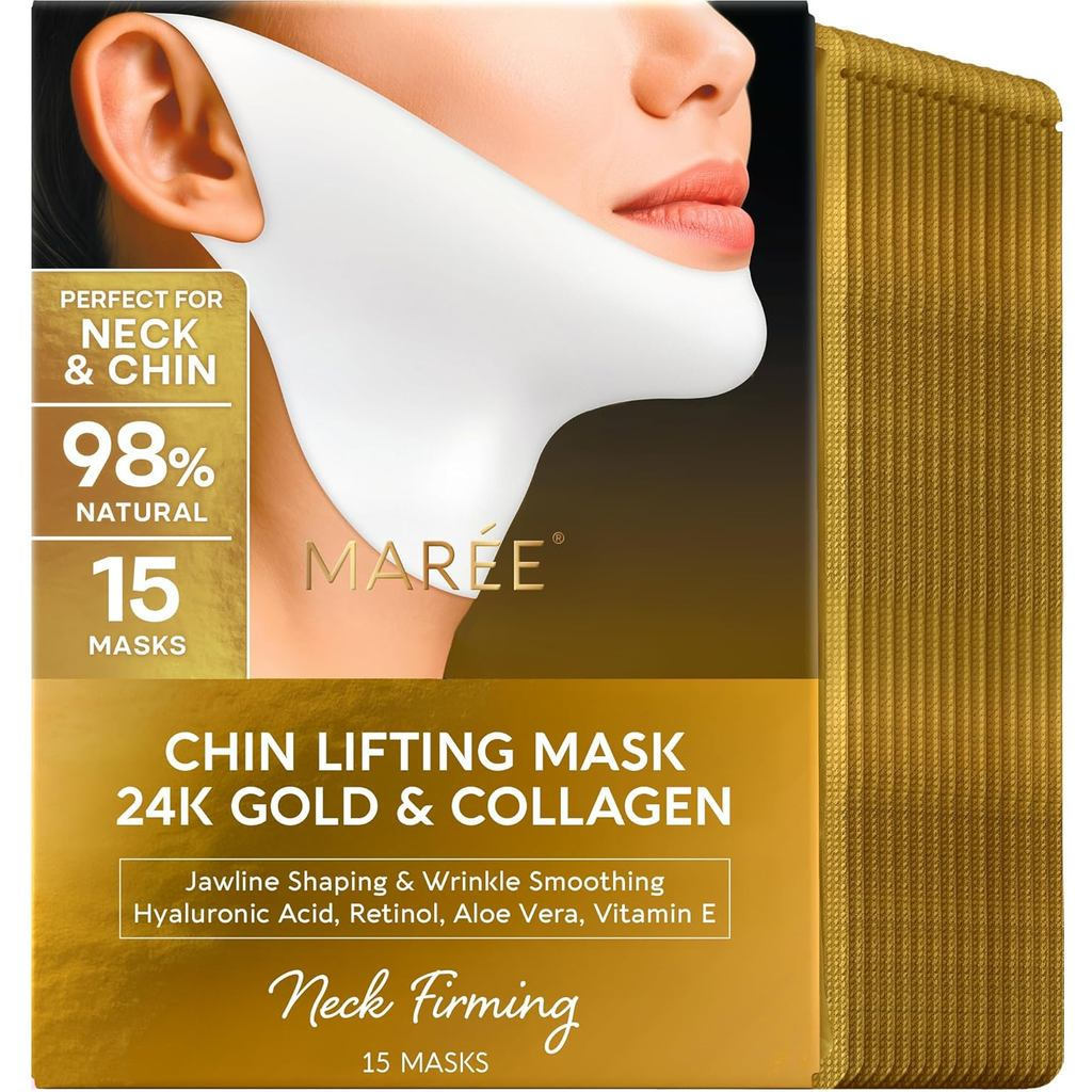 MAREEVLineLiftingMaskwith24KGold–DeepCollagenFaceMaskforWomen–JawlineShaperMaskwithRetinol&Hyaluroni