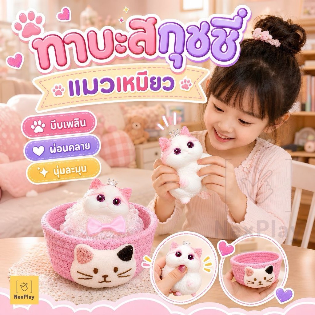 สกุชชี่แมวทาบะ Squishy สกุชชี่แมวมงกุฎสุดคิวท์ ของเล่นคลายเครียด น่ารักและนุ่มนวล ส่งในไทย