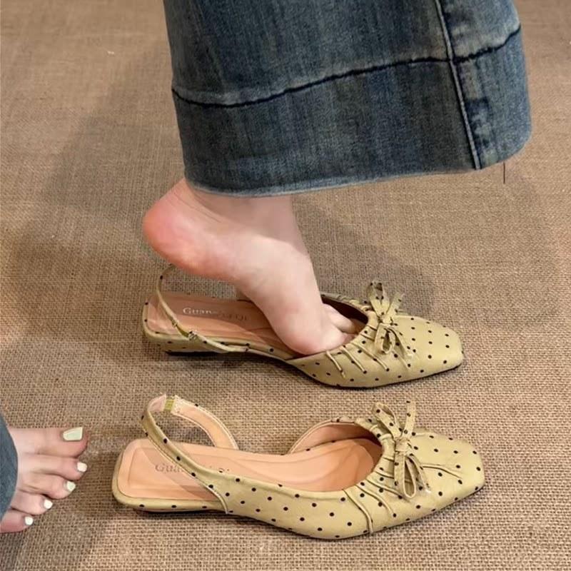 ฤดูร้อนภาษาฝรั่งเศสคําสไตล์อ่อนโยน Polka Dot รองเท้าแตะผู้หญิงสแควร์ Toe ด้านหลังที่ว่างเปล่า Slip-On รุ่นความสูงสบายทุกวัน Outing Commuter All-Ma