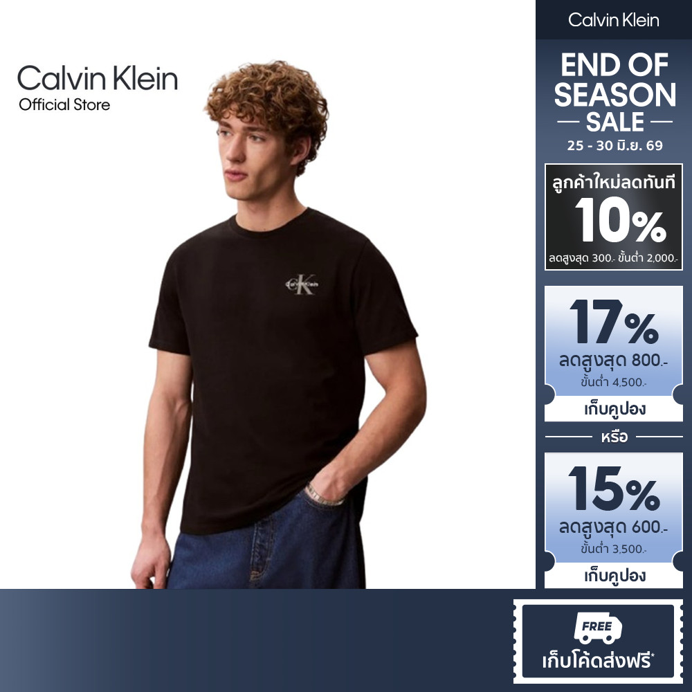 CALVIN KLEIN เสื้อยืดคอกลมผู้ชาย Classic Micro Monologo ทรง Regular รุ่น 4RF284G UB1-สีดำ