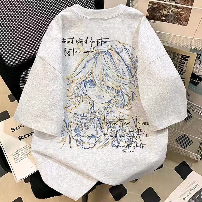 Genshin Impact/Furina/เสื้อยืดGenshin Impactพิมพ์แขนสั้นกีฬาเสื้อผ้าหลวม/ewrq