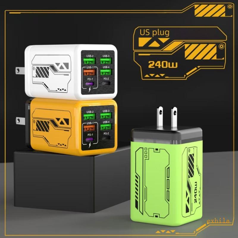 Exhila Small 240W Wall Charger Having 6 Outlets สําหรับการชาร์จอย่างรวดเร็วโทรศัพท์และแท็บเล็ต