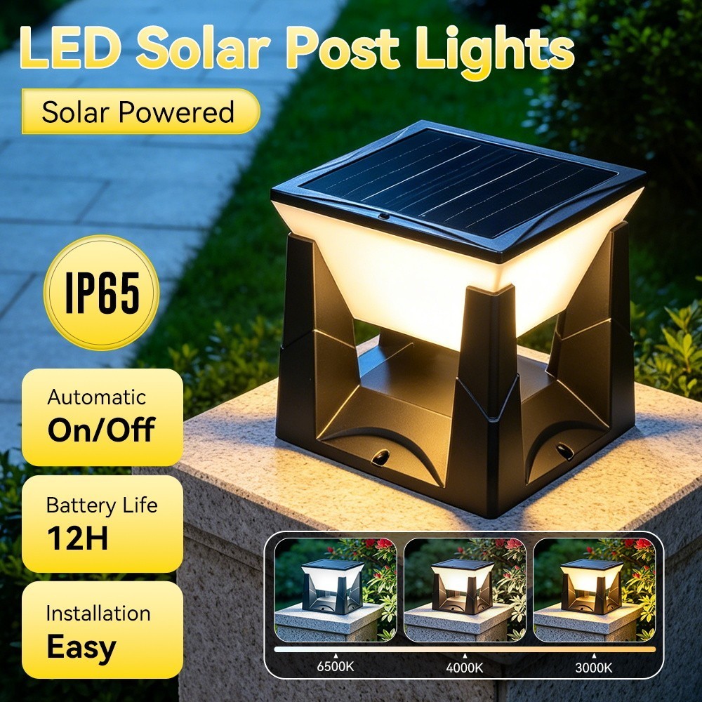 กลางแจ้งพลังงานแสงอาทิตย์โพสต์แสง IP65 กันน้ํา 3 สี LED เสาสําหรับภูมิทัศน์สวน โคมไฟพลังงานแสงอาทิตย์