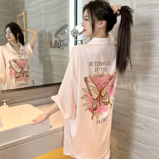 T อินเทรนด์ผ้าไหมน้ําแข็ง Breathable Nightdress หญิงสาวขนาดใหญ่ Slimmer ดูปก Belly Cool หล่อชุดนอนฤดูร้อนจัดส่งฟรีร้อน