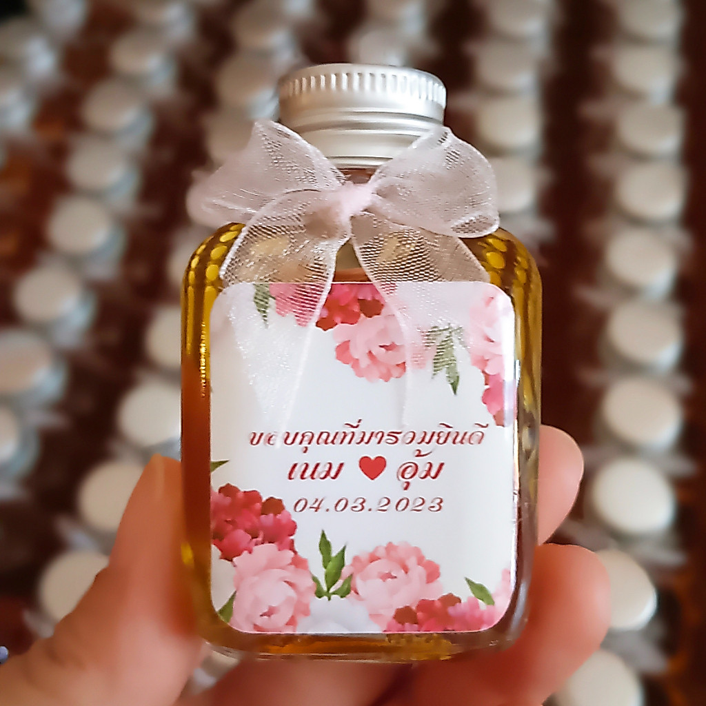 น้ำผึ้งของขวัญ ของชำร่วย ขวดแบนออยล์ใส ขนาด 30 ml 🐝แจกงานแต่งงาน ขึ้นบ้านใหม่🐝 เปลี่ยนป้ายตามธีมงานได้ (เซ็ต 100 ชิ้น)