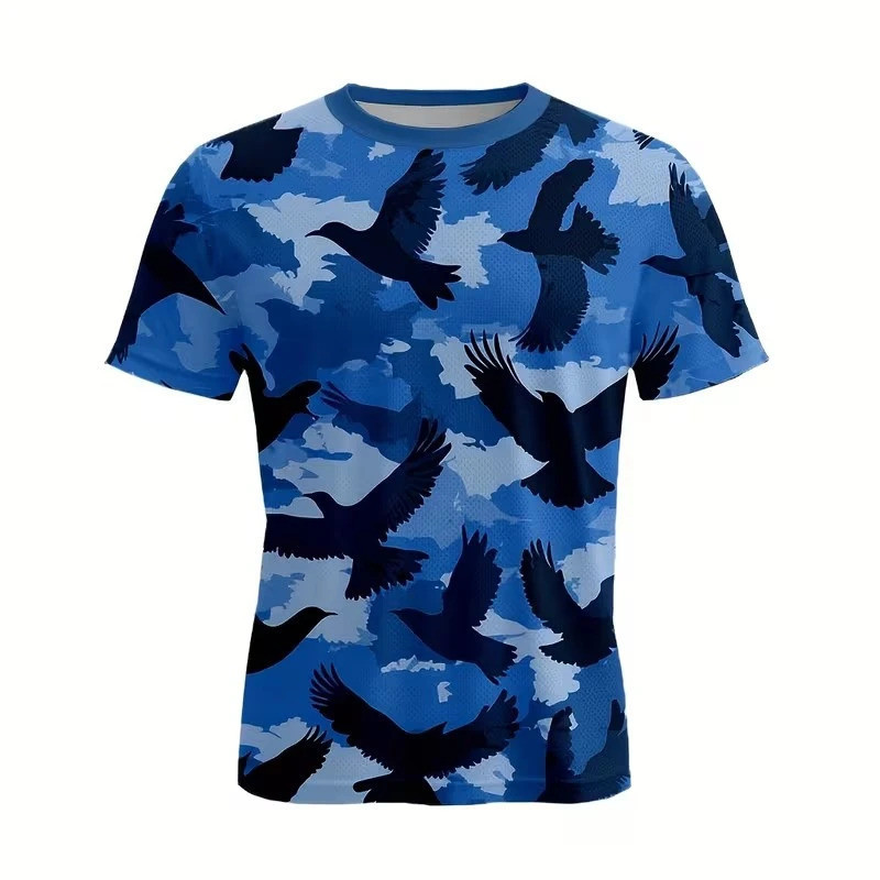 ขายร้อนลายพรางอีกาพิมพ์ยืดสําหรับผู้ชาย | เสื้อยืดคอกลมลําลอง | เสื้อสตรีทแวร์ระบายอากาศ | เสื้อยืดน
