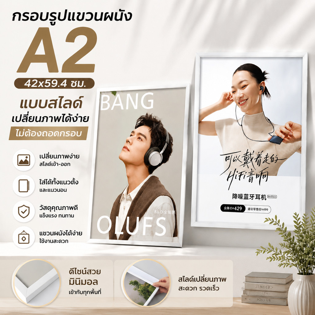 กรอบรูปแขวนผนัง A2 กรอบรูปโฆษณา แบบสไลด์ เปลี่ยนภาพได้ ไม่ต้องถอด ใส่ได้ทั้งแนวตั้ง แนวนอน ดีไซน์สวย งานคุณภาพ