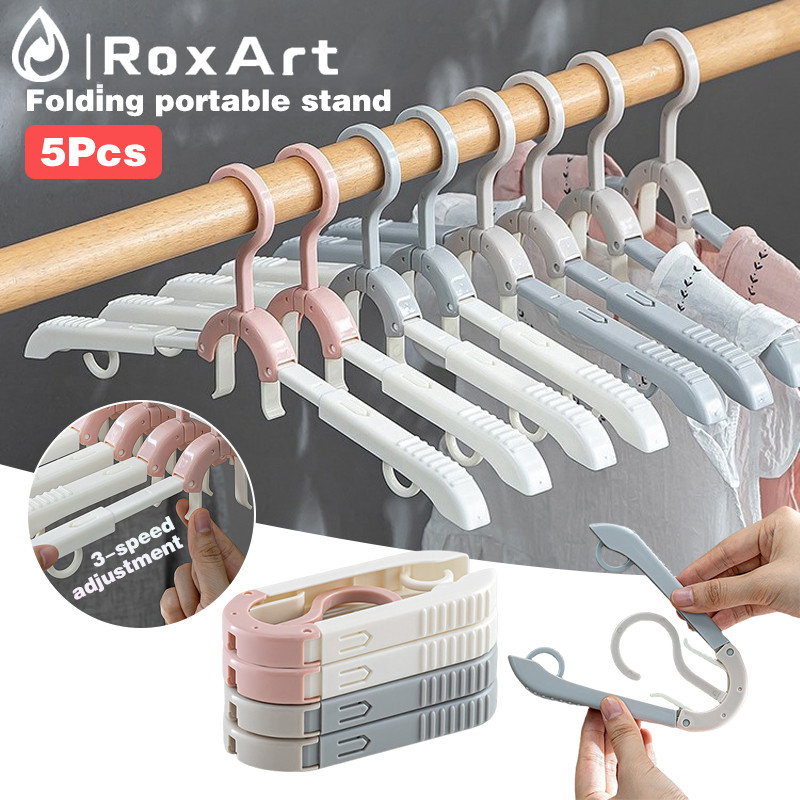 RoxArt 5pcs ไม้แขวนเสื้อแบบพับได้ พกพาสะดวก และประหยัดพื้นที่สุดๆ พกพาสะดวก เก็บง่าย ราคาคุ้มค่า