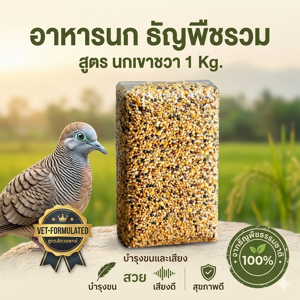 ธัญพืชรวม บำรุงขนและเสียง อาหารนกเขา สะอาด สูตรล็อกความสดใหม่ บรรจุสูญญากาศ Avin