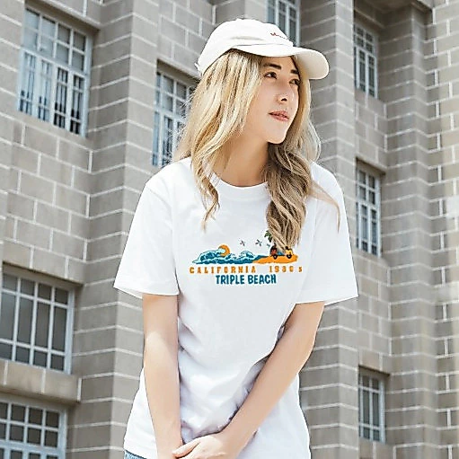 VINTAGE FACTORY เสื้อยืดไปทะเลต้อนรับซัมเมอร์สกรีนสีจม - ผ้าคอตตอน 100%