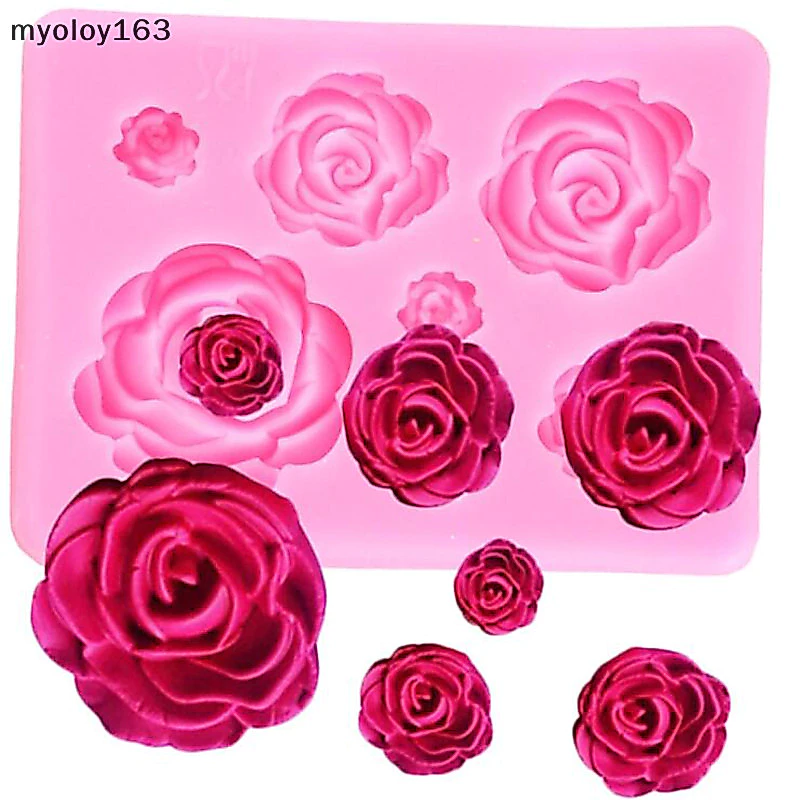 Myoloy Rose ดอกไม้แม่พิมพ์ซิลิโคนเค้กตกแต่งเครื่องมือ Candy Clay ช็อกโกแลต Fondant TH