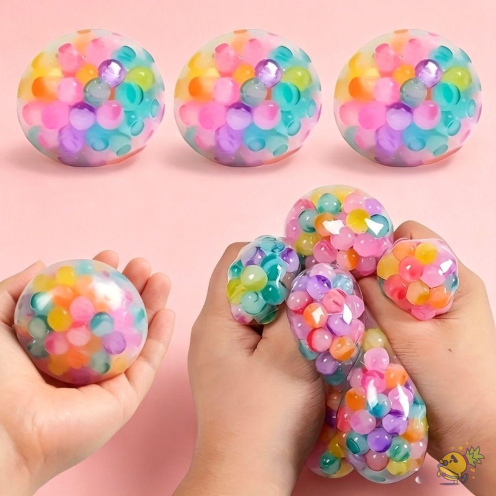 WXDX.TH Squishy Stress Ball, TPR Squishy Rainbow Bead Stress Ball, Soft Pinch Ball Party Favors