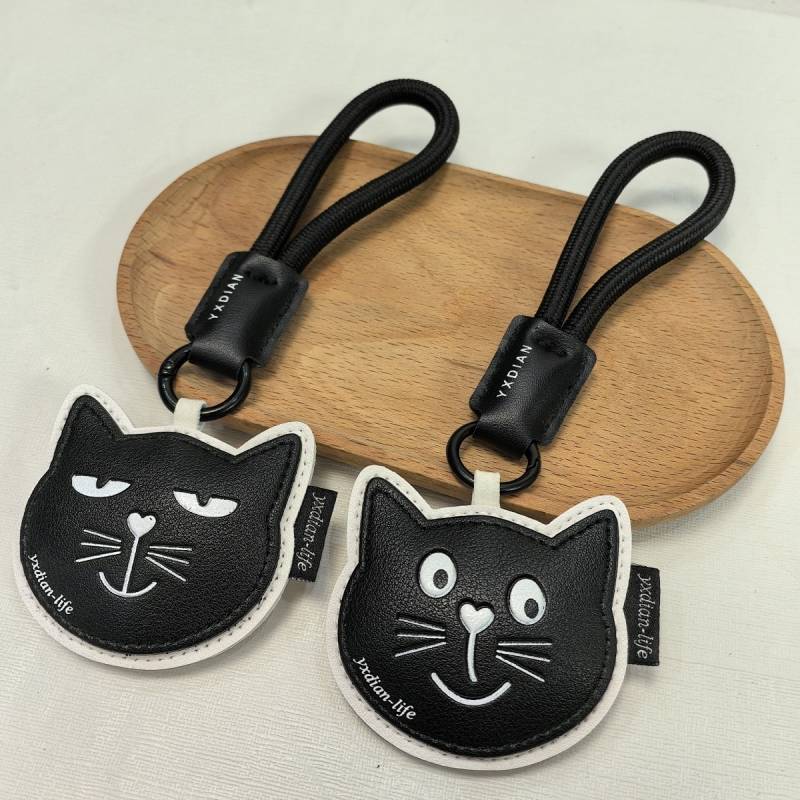 [พวงกุญแจ~] Black Cat Expression Cat พวงกุญแจหนังกระเป๋าการ์ตูนสร้างสรรค์จี้พรีเมี่ยมสาวประณีตน่ารัก