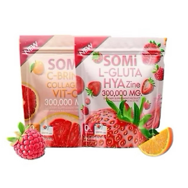 น้ำชง Somi C-Brink Collagen Vit-c & L-Gluta HAY Zine บำรุงผิว เล็บ ผม สายตา 1 ห่อ 30ซอง