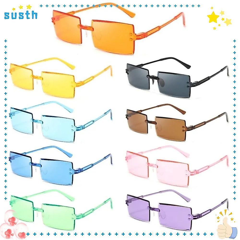 SUSTH แว่นกันแดดทรงสี่เหลี่ยมผืนผ้าไร้ขอบ, UV Protection Gradient Frameless Sun แว่นตาพลาสติกย้อนยุคสําหรับผู้หญิงและผู้ชาย