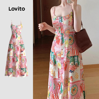 (Boho) Lovito Women Dress Pleated Spring/summer Dress LK3ED152