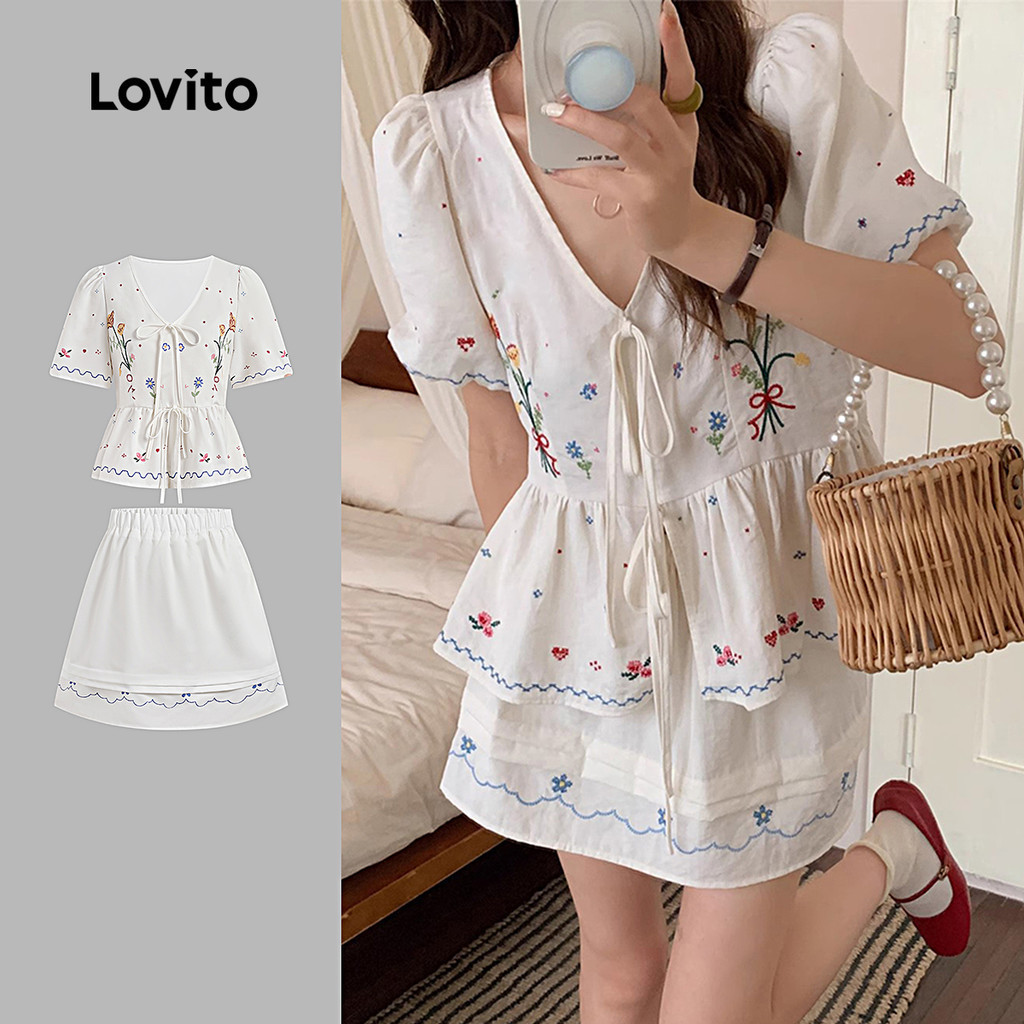 Lovito โบโฮ ชุดกระโปรงระบายเก๋ไก๋ ทรงเข้ารูป สปริง/ซัมเมอร์ สำหรับผู้หญิง L142LD701