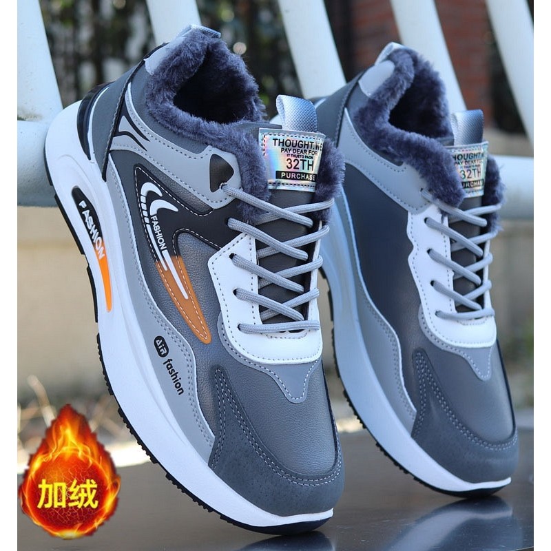 Cold-Proof Warm Fleece-Proof Mens Cotton Shoes Winter New Style Mens Shoes Leather Sneakers Anti-Sli