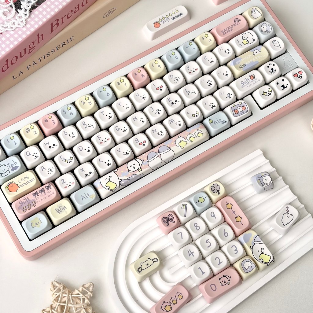 Hajimi Sleepy Self-Lapse Bear Theme Keycap น่ารัก MOA 114-Key Adapt Mechanical Keyboard hi75