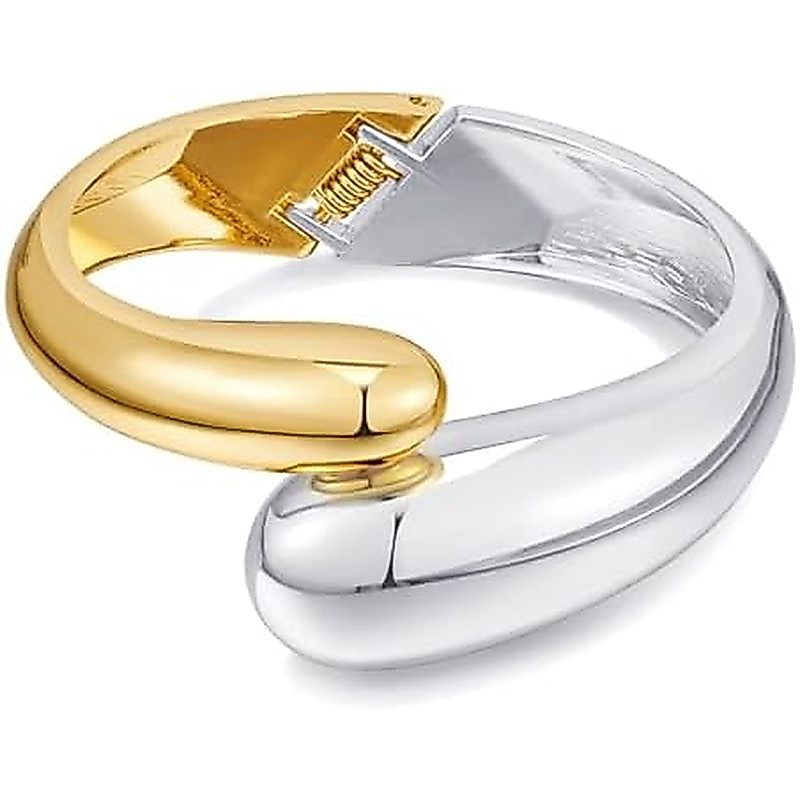 Chunky Gold กําไลข้อมือผู้หญิงอินเทรนด์กว้างบานพับเปิดกําไลข้อมือหนา Statement Boho ทอง Am Cuff Wist