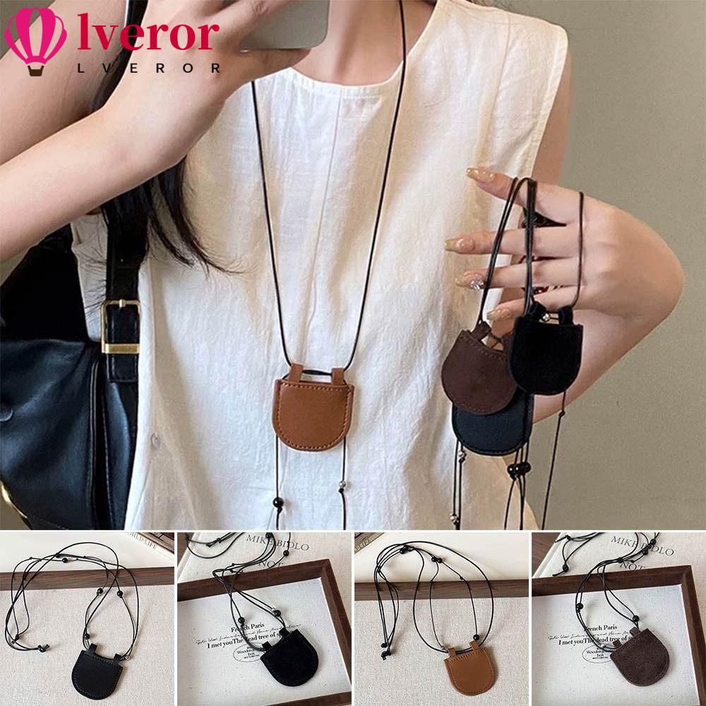 LVEROR สร้อยคอยาว, PU โซ่ปรับได้สร้อยคอกระเป๋าใบเล็ก, อุปกรณ์เครื่องประดับสร้อยคอโซ่เสื้อกันหนาว