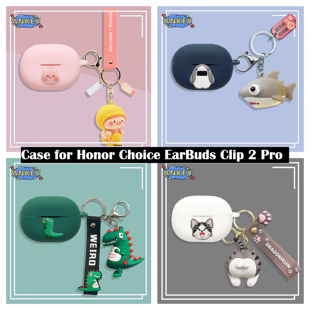 Compatible with Honor Choice EarBuds Clip 2 Pro Earphones Silicone Protective Case, Cute Dinosaur Ke