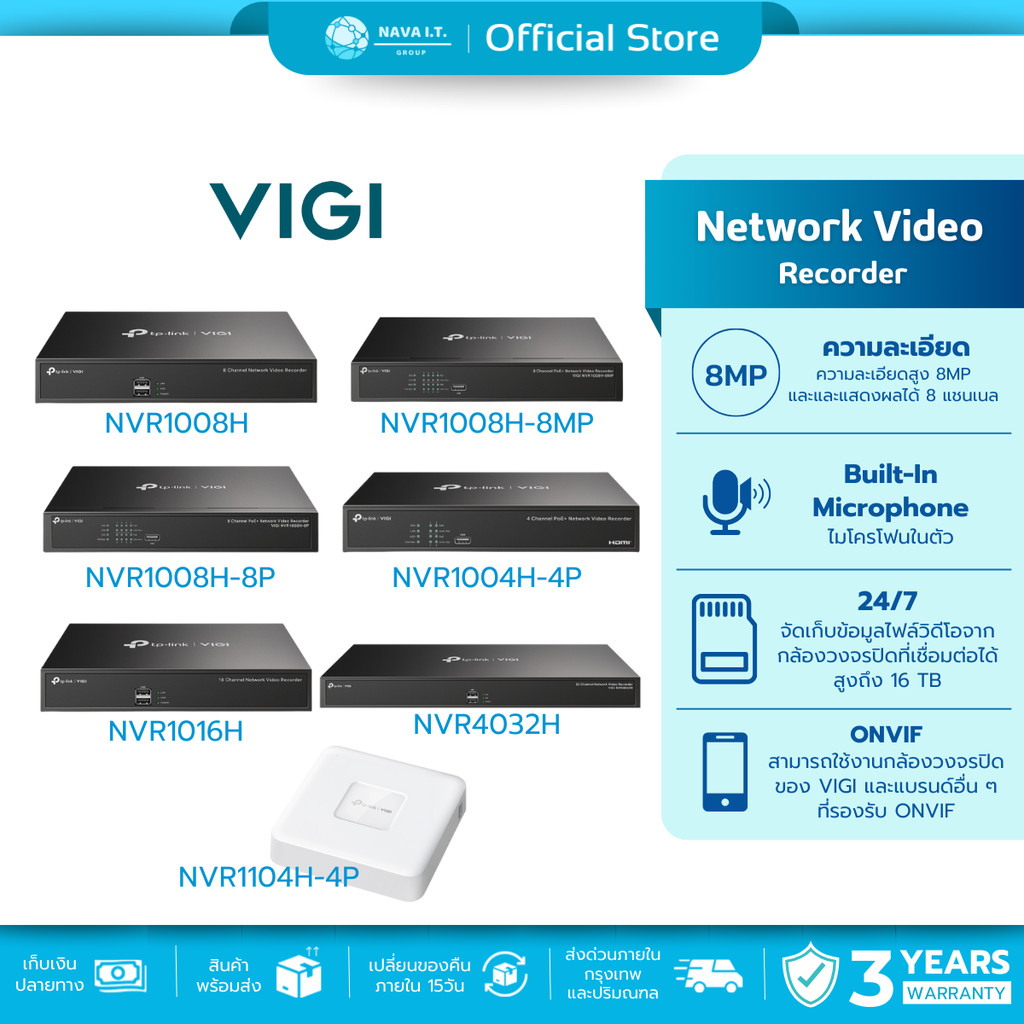 🛵มีส่งด่วน💨  VIGI NVR 4/8/16 CHANNEL NETWORK VIDEO RECORDER เครื่องบันทึก รับประกัน 3 ปี