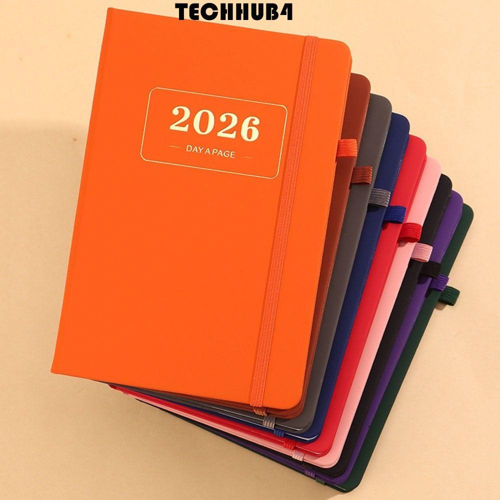 TECHHUB4 A5 Planner Notebook, PU หนังกันน้ํา 2026 Daily Planner, ปกอ่อน 2026.1.1-2026.12.31 Elastic 