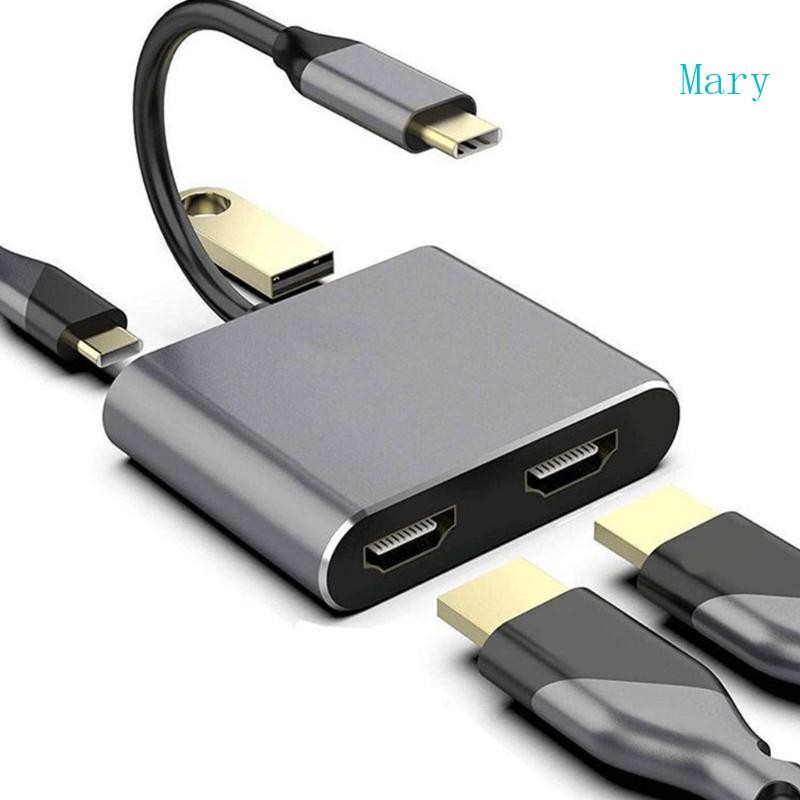 Mary USB Type C Double HDTV Hub 2 in 1 Type C to HDTV Splitter สําหรับจอภาพคู่
