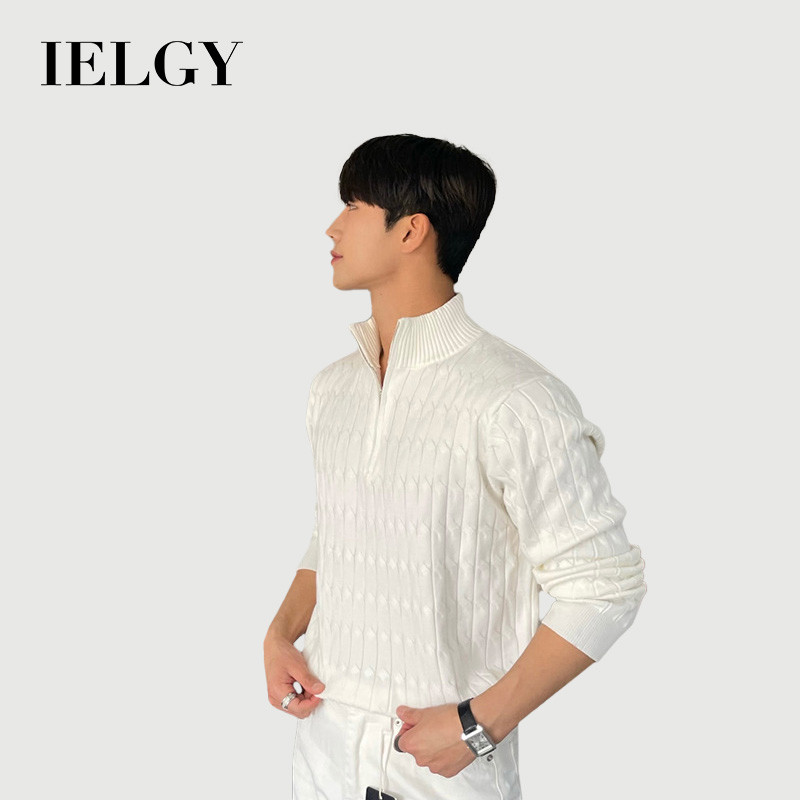 IELGY แฟชั่นแฟชั่น High-End Half-High Collar Zipper เสื้อกันหนาวผู้ชายเสื้อแขนยาว All-Match Top