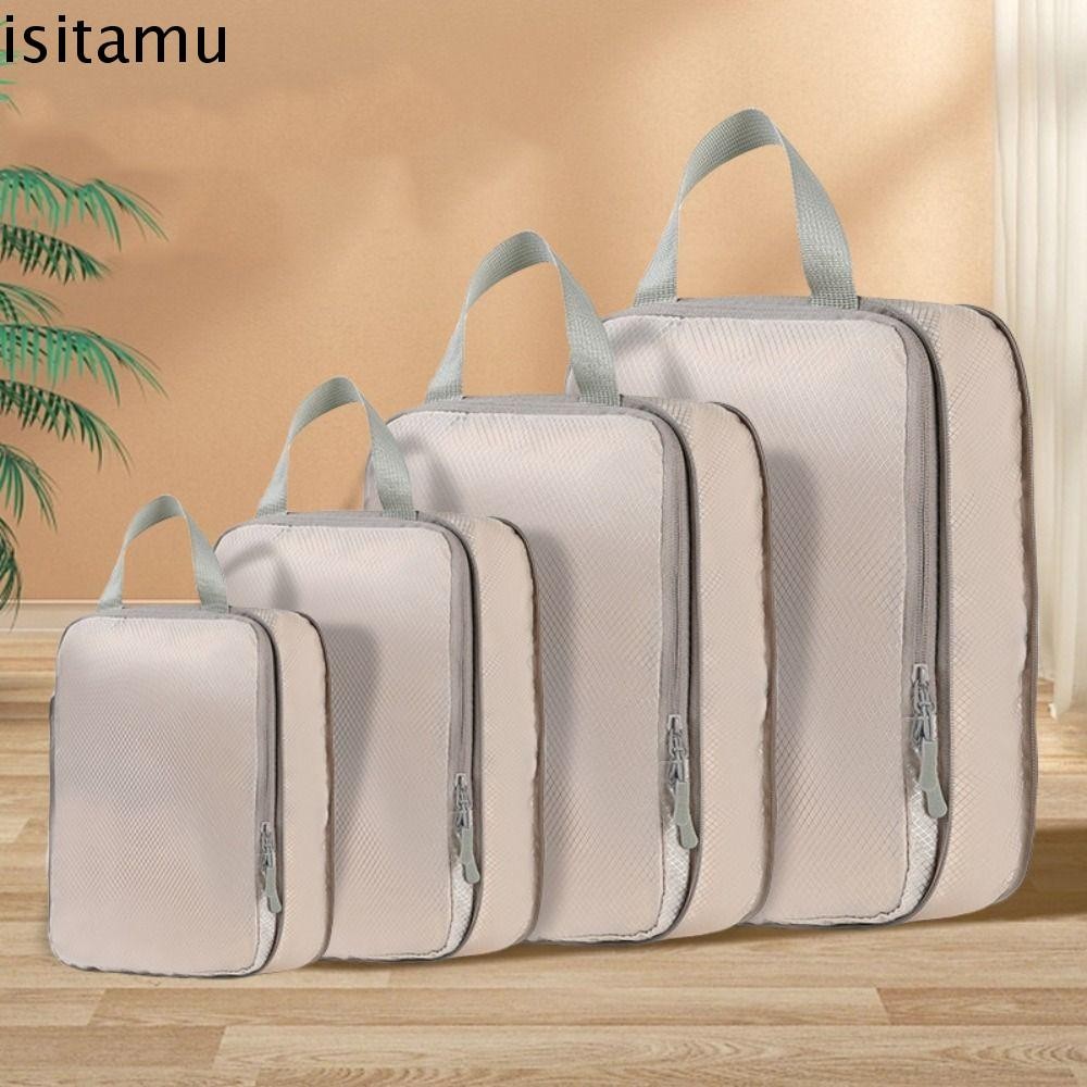ISITAFT 4 ชิ้นกันน้ํา Organizer กระเป๋า, Tear-Resistant Multi-Purpose Compression Packing Cubes กระเป๋า,น้ําหนักเบาแบบพกพาพับกระเป๋าเดินทางเสื้อผ้า Organizer กลางแจ้ง